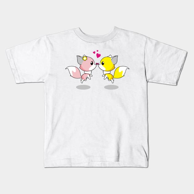 Little foxes in love. Kids T-Shirt by LeonLedesma